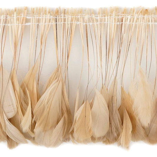 Stripped Rooster Coque Tails Feathers Bleach Beige 4-6” Strung [1 yard] - Feathers