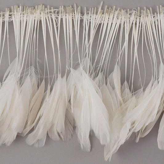 Stripped Rooster Coque Tails Feathers Bleach White 4-6” Strung [1 yard] - Feathers