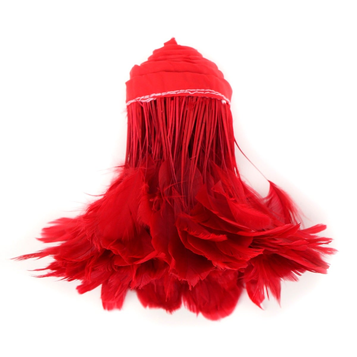 Stripped White-Dyed Coque Fringe - Red - Feathers