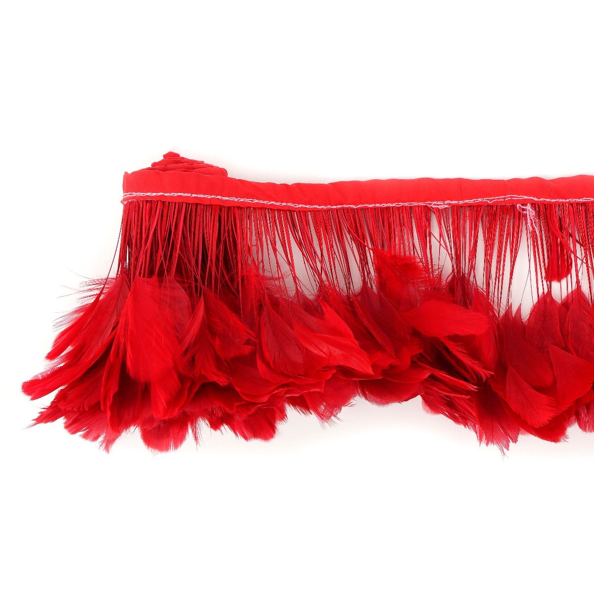 Stripped White-Dyed Coque Fringe - Red - Feathers