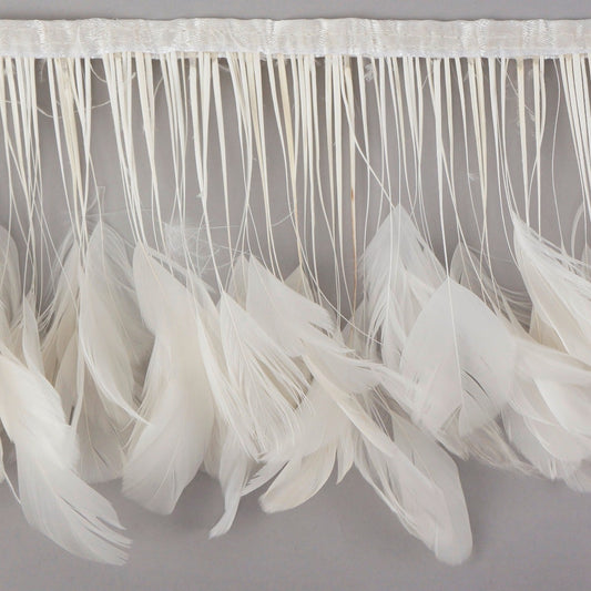 Stripped White-Dyed Coque Fringe - White - Feathers