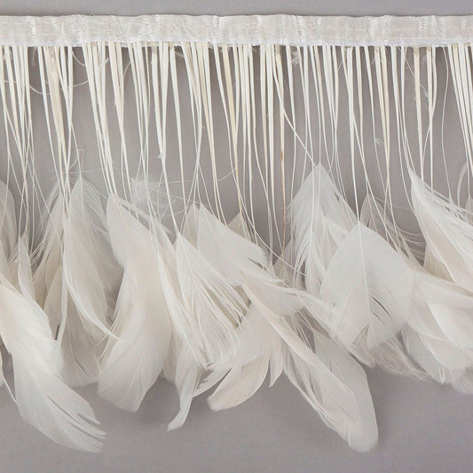 Stripped White-Dyed Coque Fringe - White - Feathers