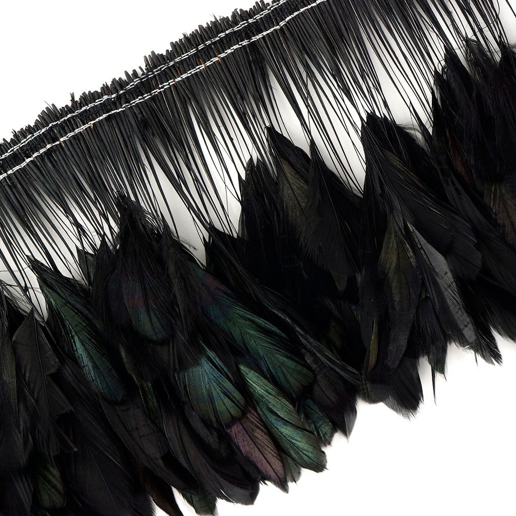 Strung Rooster Coque Tails Stripped - 4 - 6’’ - Black/Iridescent - Feathers