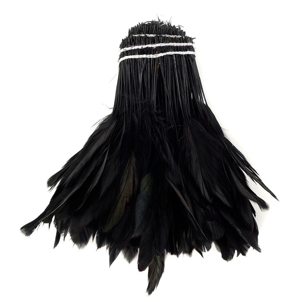 Strung Rooster Coque Tails Stripped - 4 - 6’’ - Black/Iridescent - Feathers