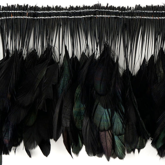 Strung Rooster Coque Tails Stripped - 4 - 6’’ - Black/Iridescent - Feathers