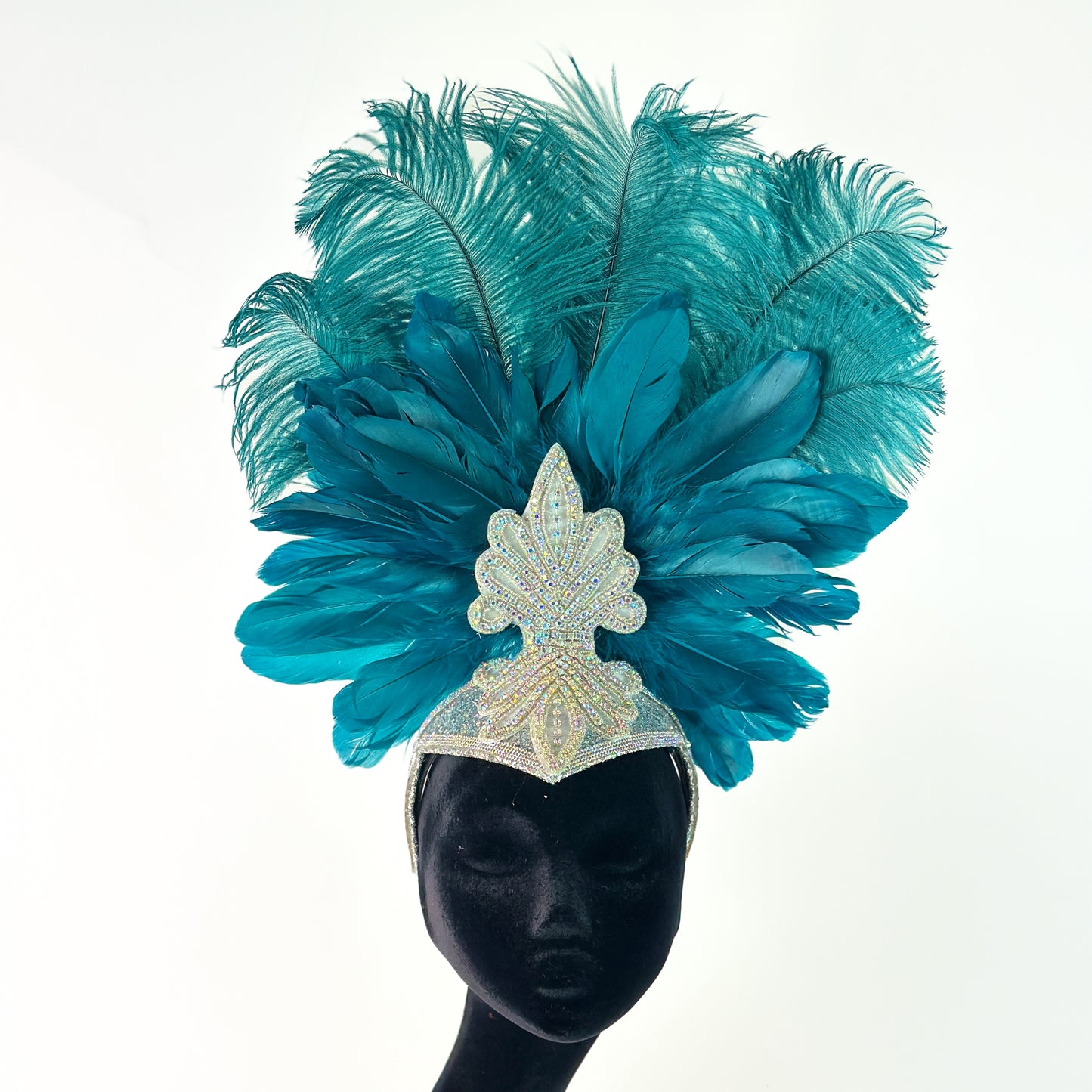 Ginger Showgirl Teal Feather Headpiece