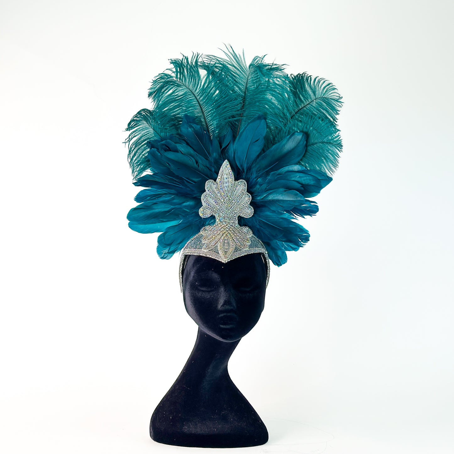 Ginger Showgirl Teal Feather Headpiece