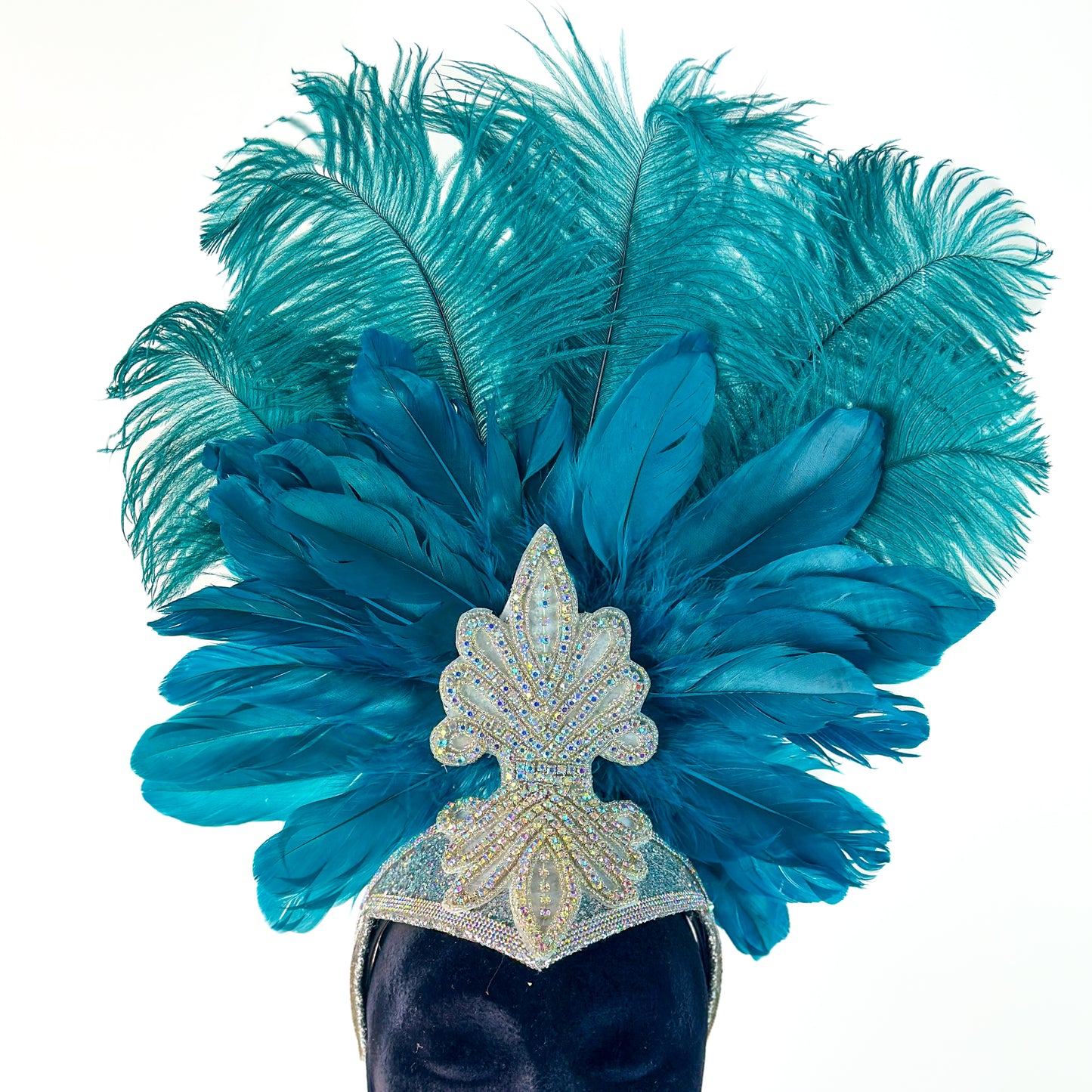 Ginger Showgirl Teal Feather Headpiece