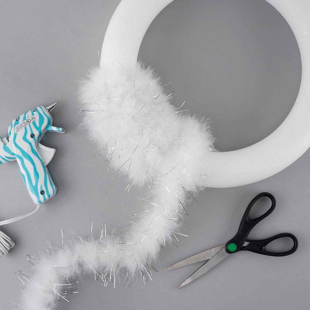 Thin Marabou Feather Boa with Lurex - White/Silver Lurex - Marabou Boa