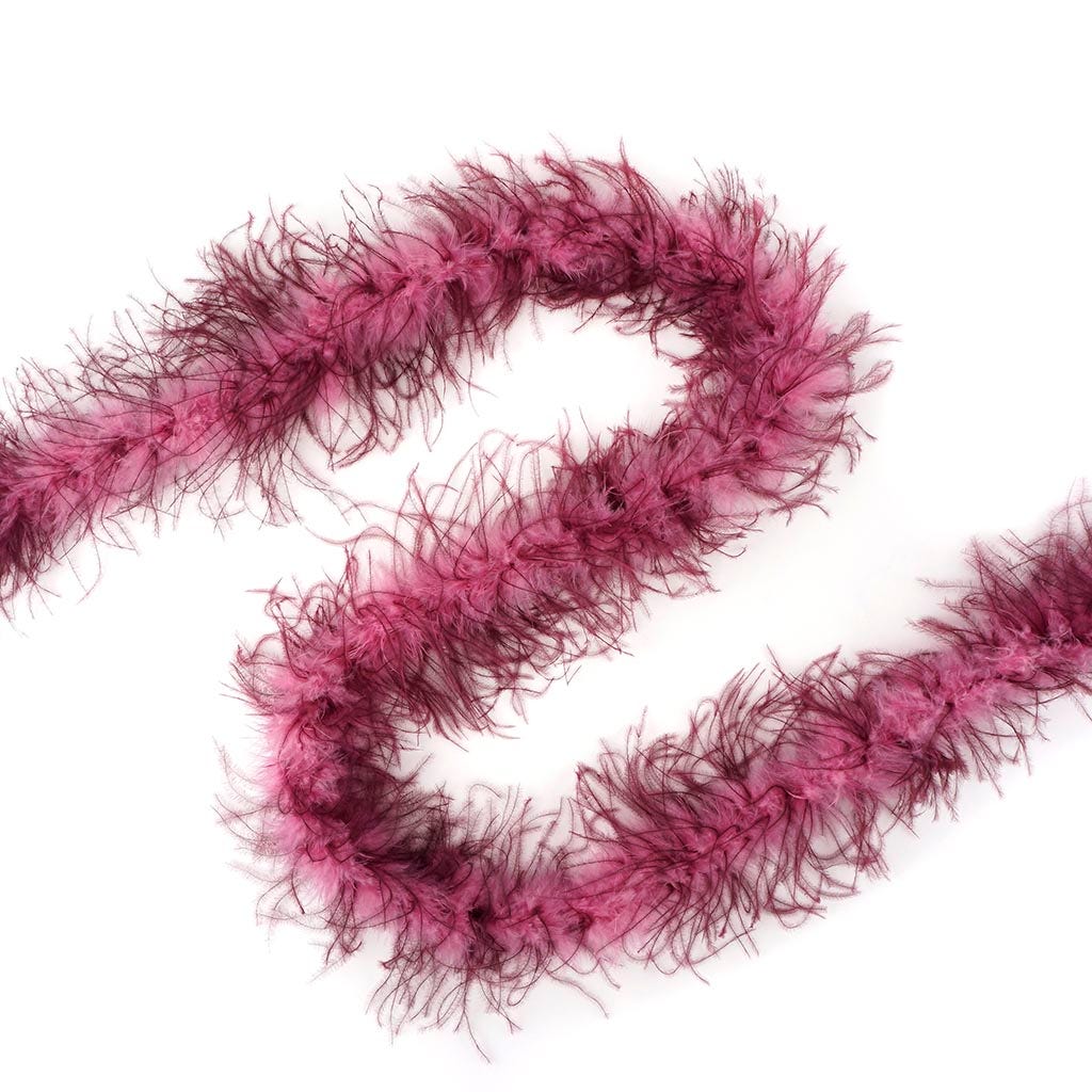 Thin Marabou Feather Boa with Ostrich - Dusty Rose/Burgundy - Marabou Boa