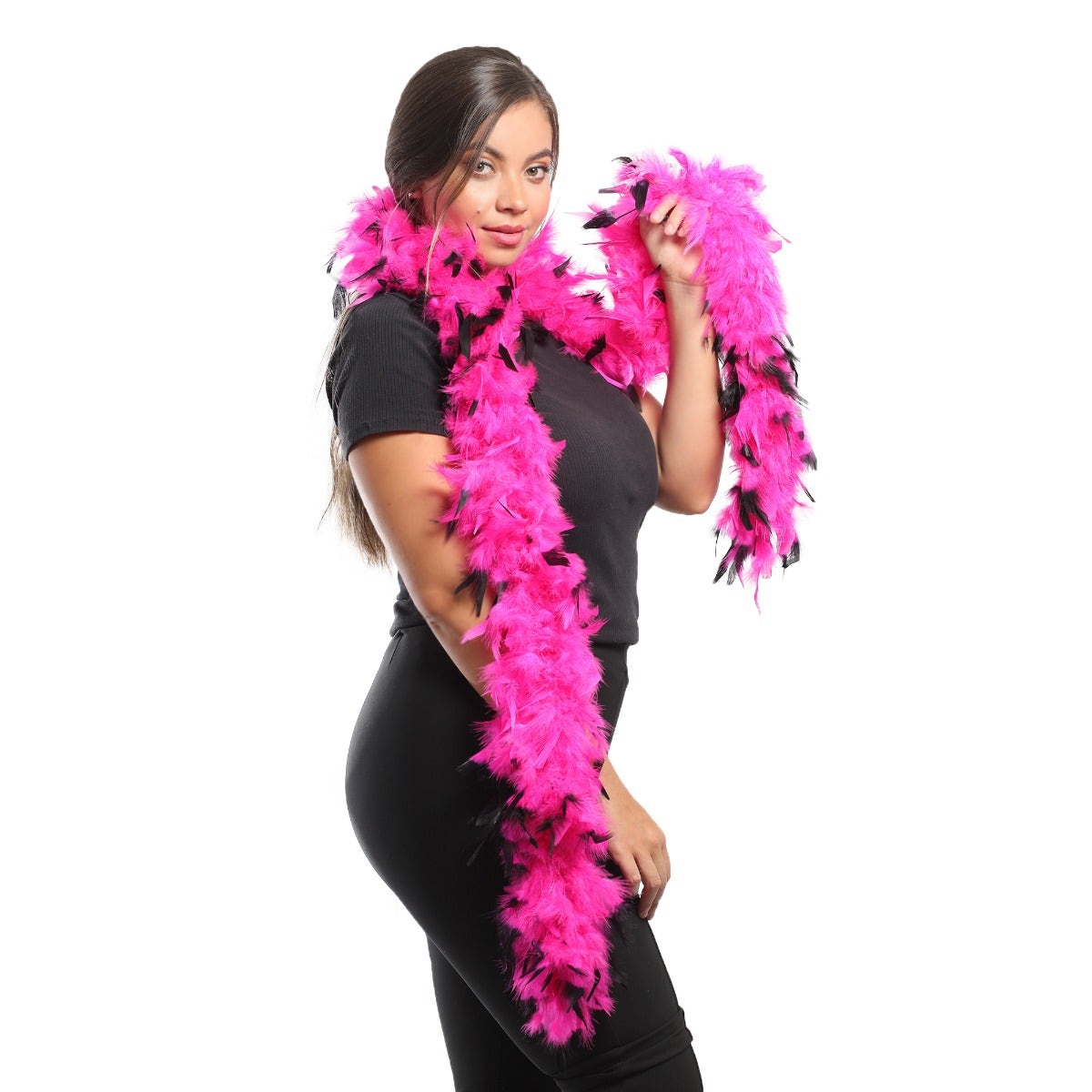 Tipped Chandelle Feather Boa - Heavyweight - Shocking Pink/Black - Chandelle Boa