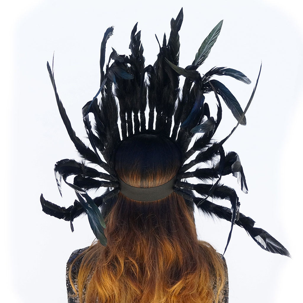 Tribal Style Feather Headdress - Black - Feathers