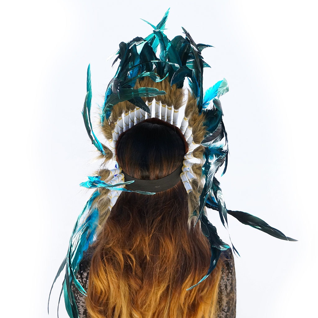 Tribal Style Feather Headdress - Dark Turquoise - Feathers