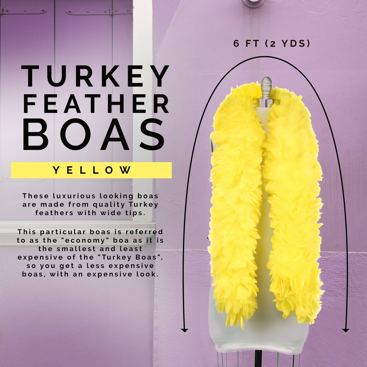 Turkey Feather Boa 6-8’’- Fluorescent Yellow - Turkey Boa