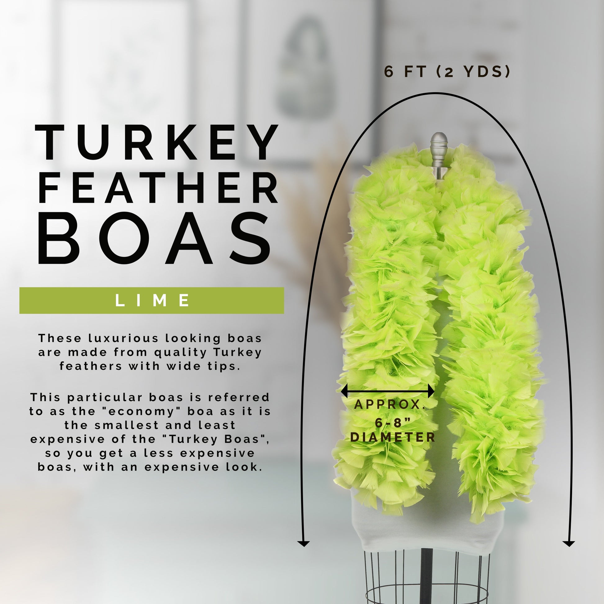 Turkey Feather Boa 6-8’’- Lime - Turkey Boa