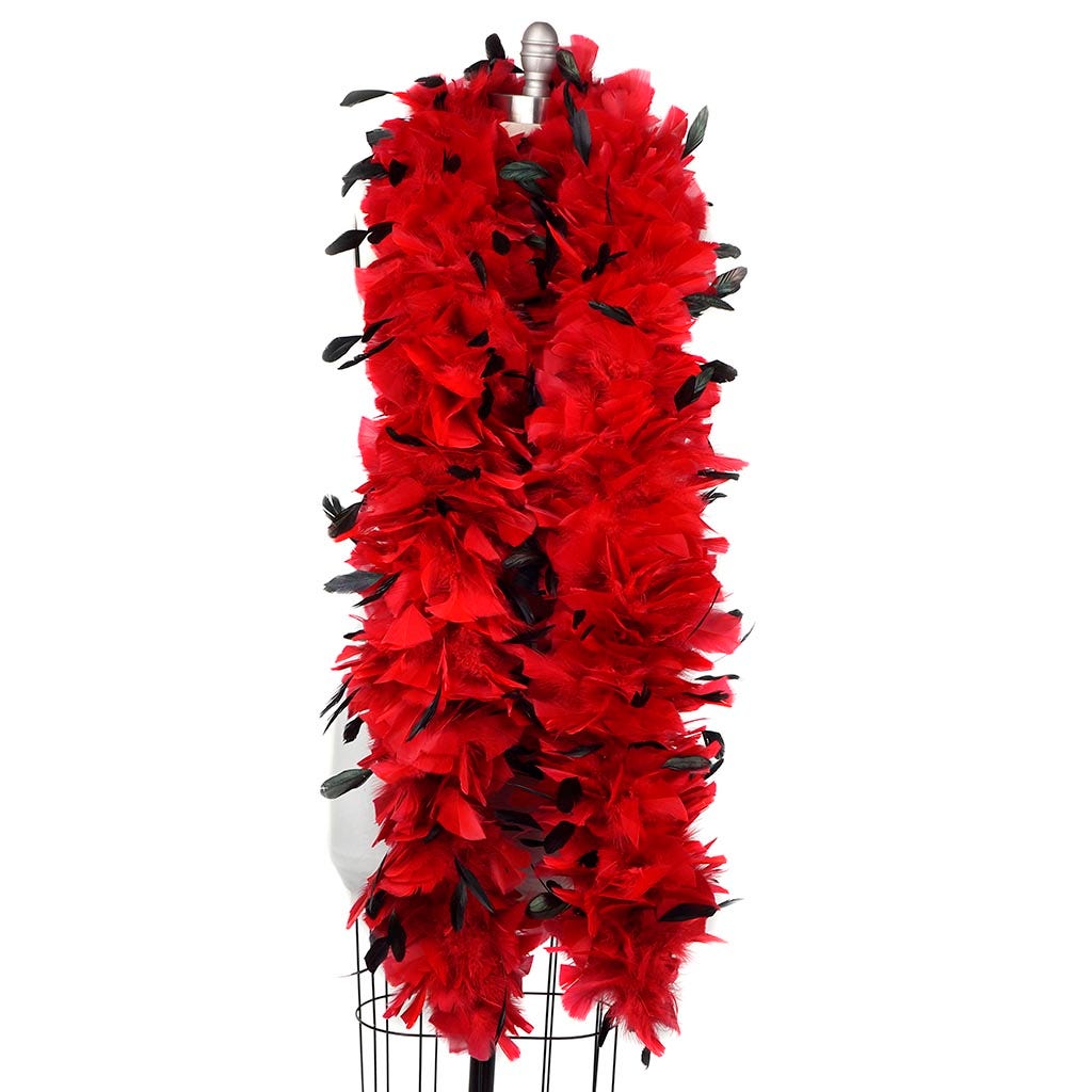 Turkey Feather Boa with Stripped Coque - Red/Black - Turkey Boa