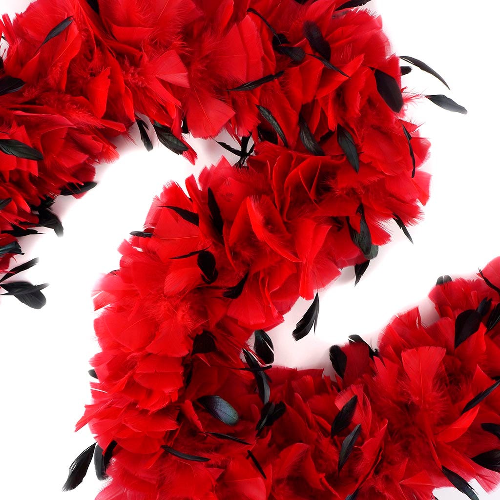 Turkey Feather Boa with Stripped Coque - Red/Black - Turkey Boa