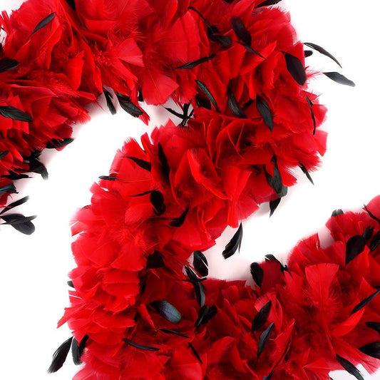 Turkey Feather Boa with Stripped Coque - Red/Black - Turkey Boa