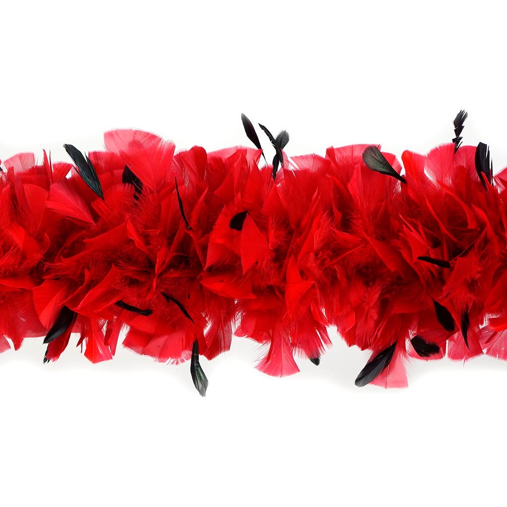 Turkey Feather Boa with Stripped Coque - Red/Black - Turkey Boa