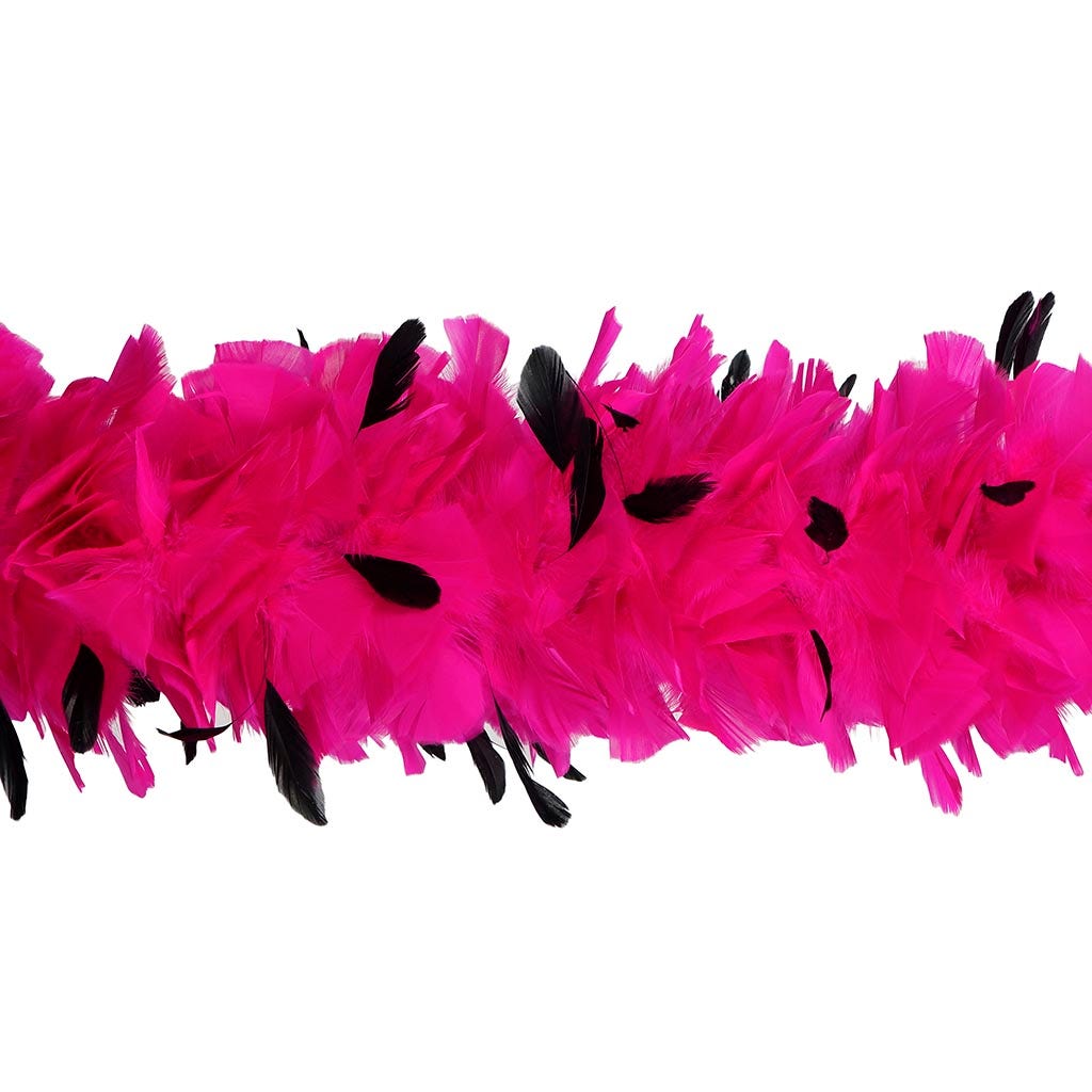 Turkey Feather Boa with Stripped Coque - Shocking Pink/Black - Turkey Boa