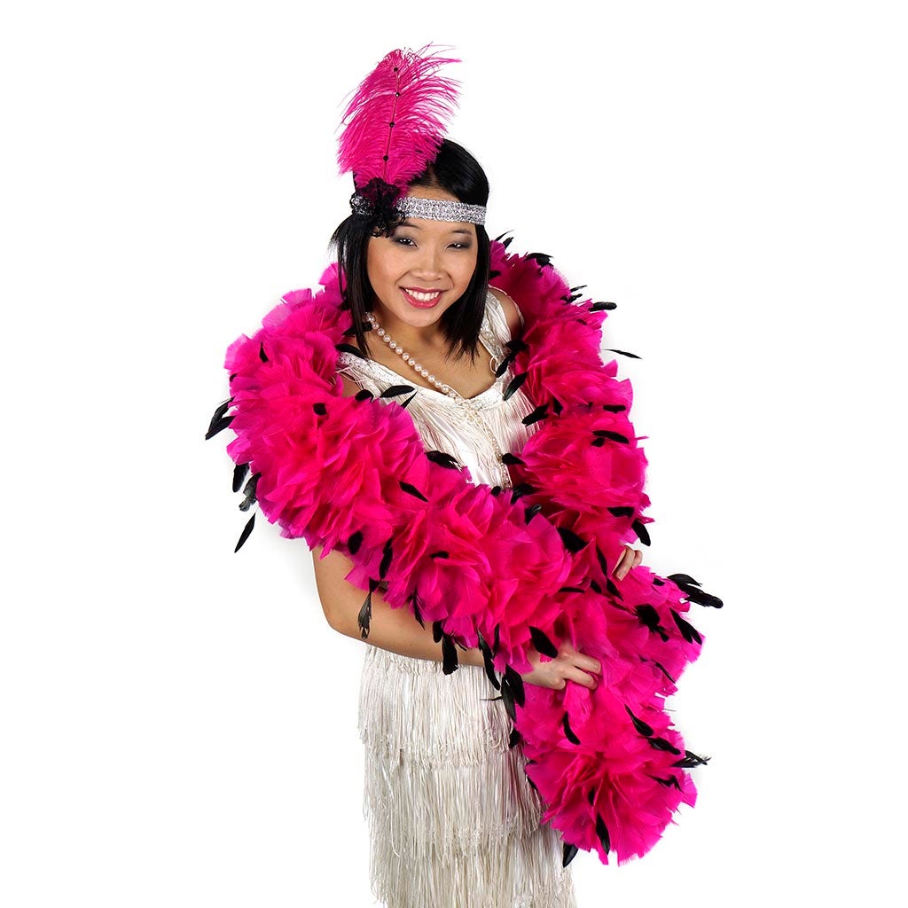 Turkey Feather Boa with Stripped Coque - Shocking Pink/Black - Turkey Boa