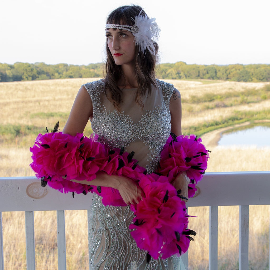 Turkey Feather Boa with Stripped Coque - Shocking Pink/Black - Turkey Boa