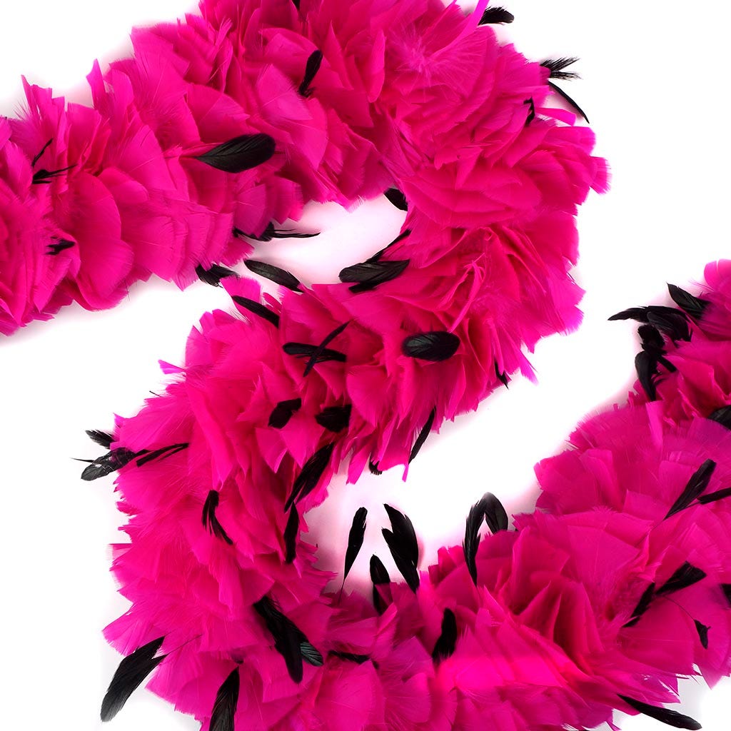 Turkey Feather Boa with Stripped Coque - Shocking Pink/Black - Turkey Boa