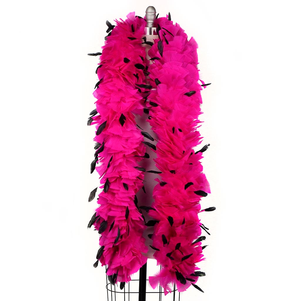 Turkey Feather Boa with Stripped Coque - Shocking Pink/Black - Turkey Boa