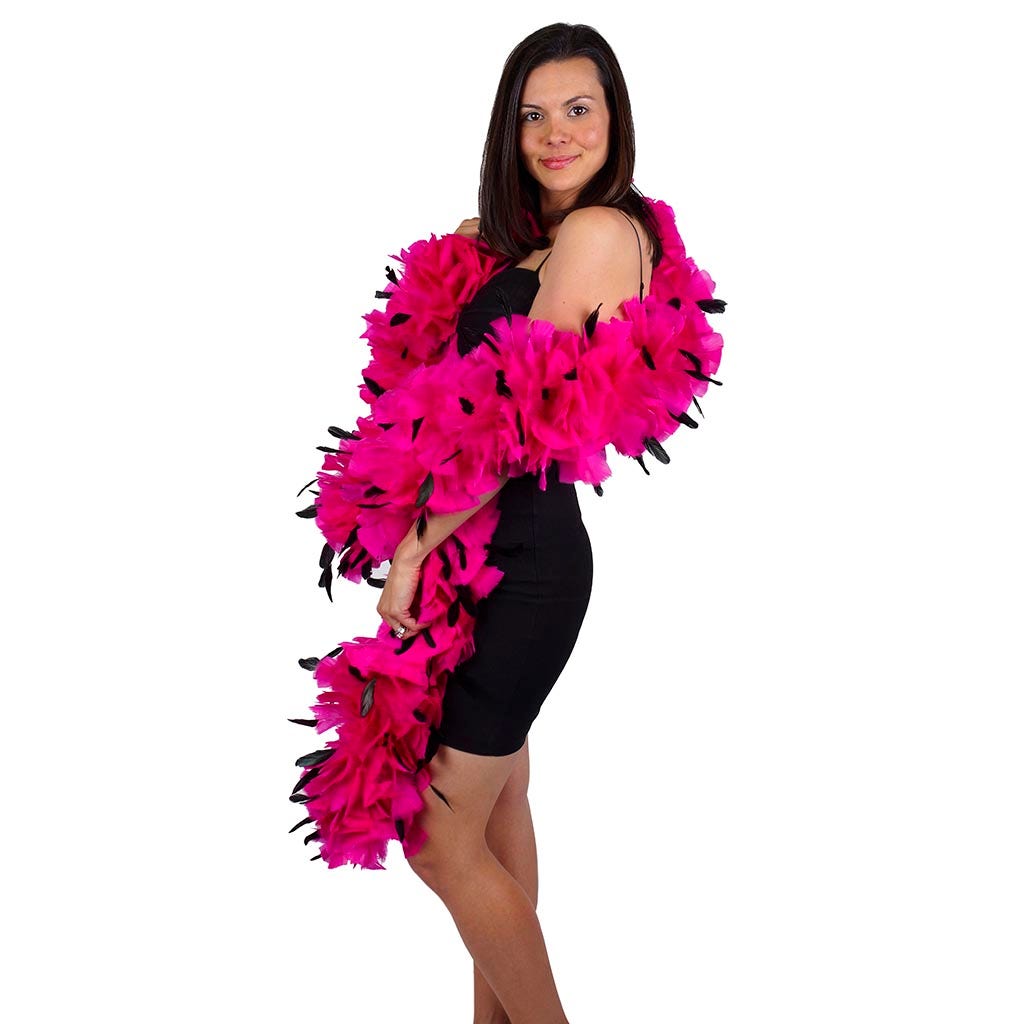 Turkey Feather Boa with Stripped Coque - Shocking Pink/Black - Turkey Boa