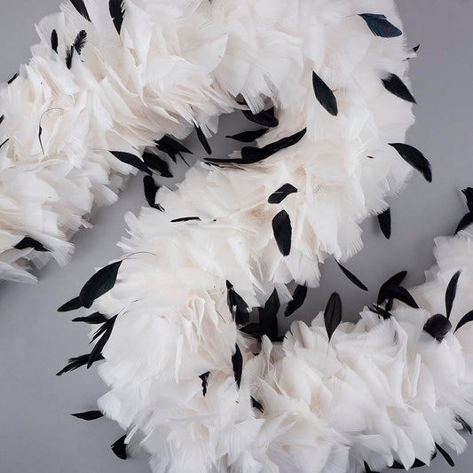 Turkey Feather Boa with Stripped Coque - White/Black - Turkey Boa