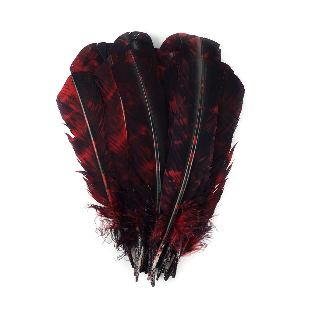 Turkey Quill Left Wing - Tie Dye - Red & Black - Feathers