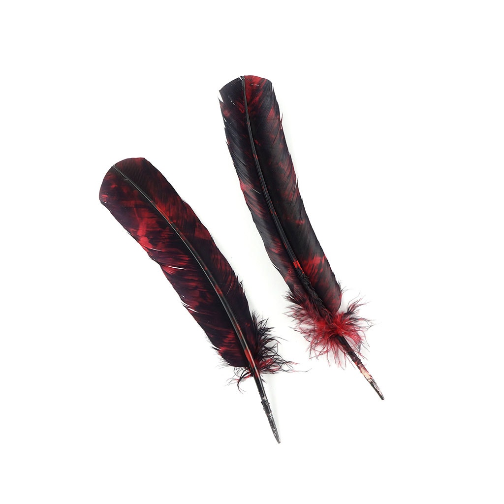 Turkey Quill Left Wing - Tie Dye - Red & Black - Feathers