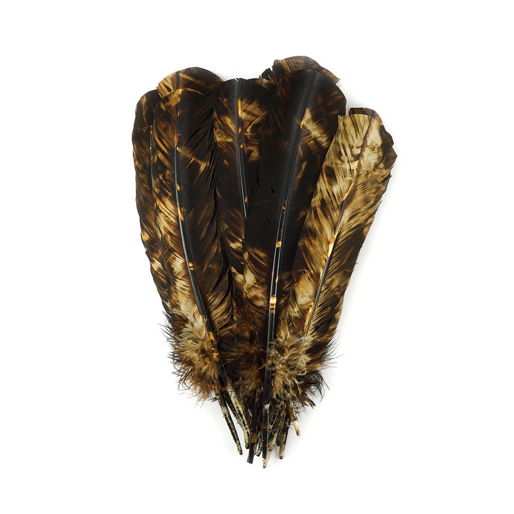 Turkey Quill Right Wing - Tie Dye - Beige & Brown - Feathers