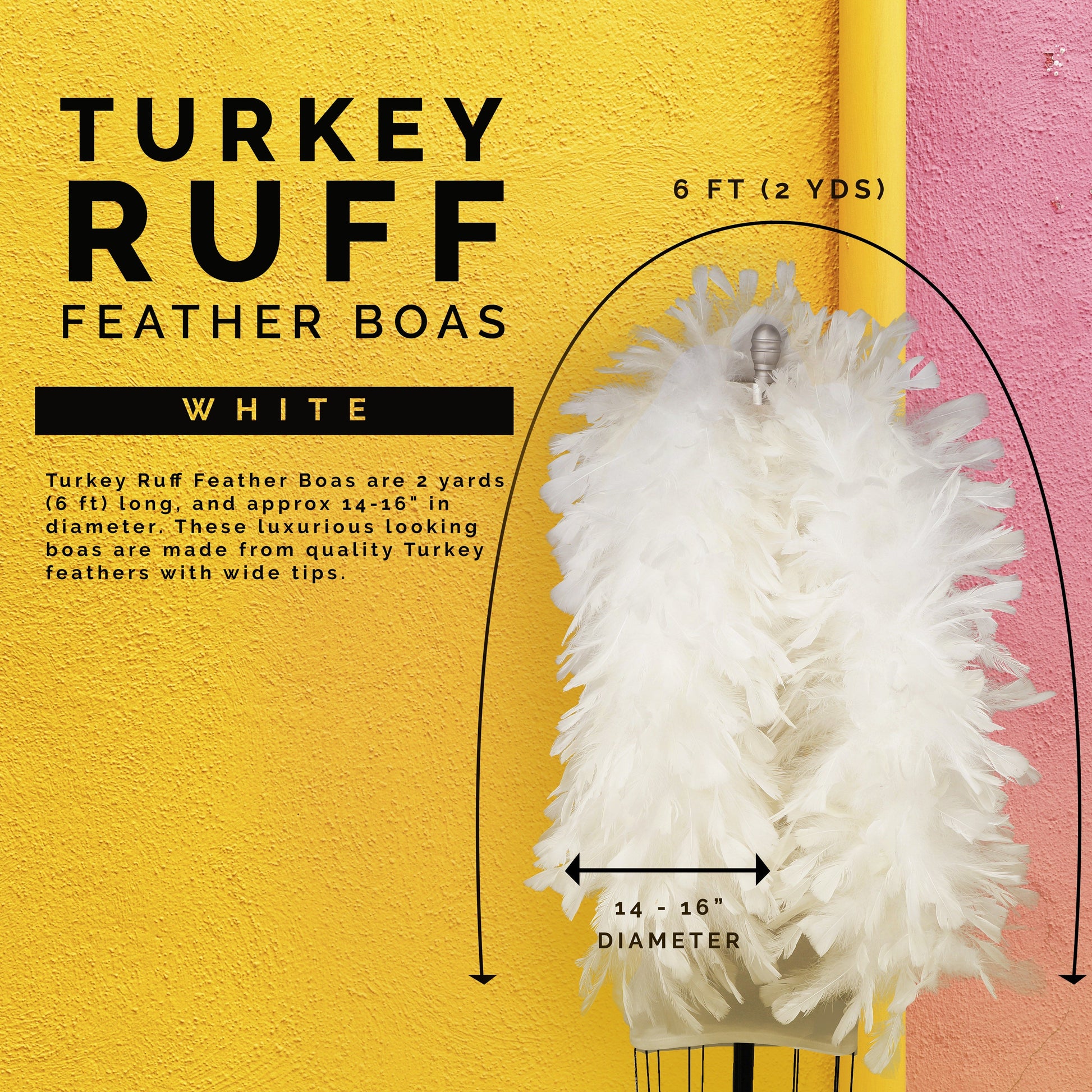 Turkey Ruff Feather Boa - 14-16’’ - White - Turkey Boa