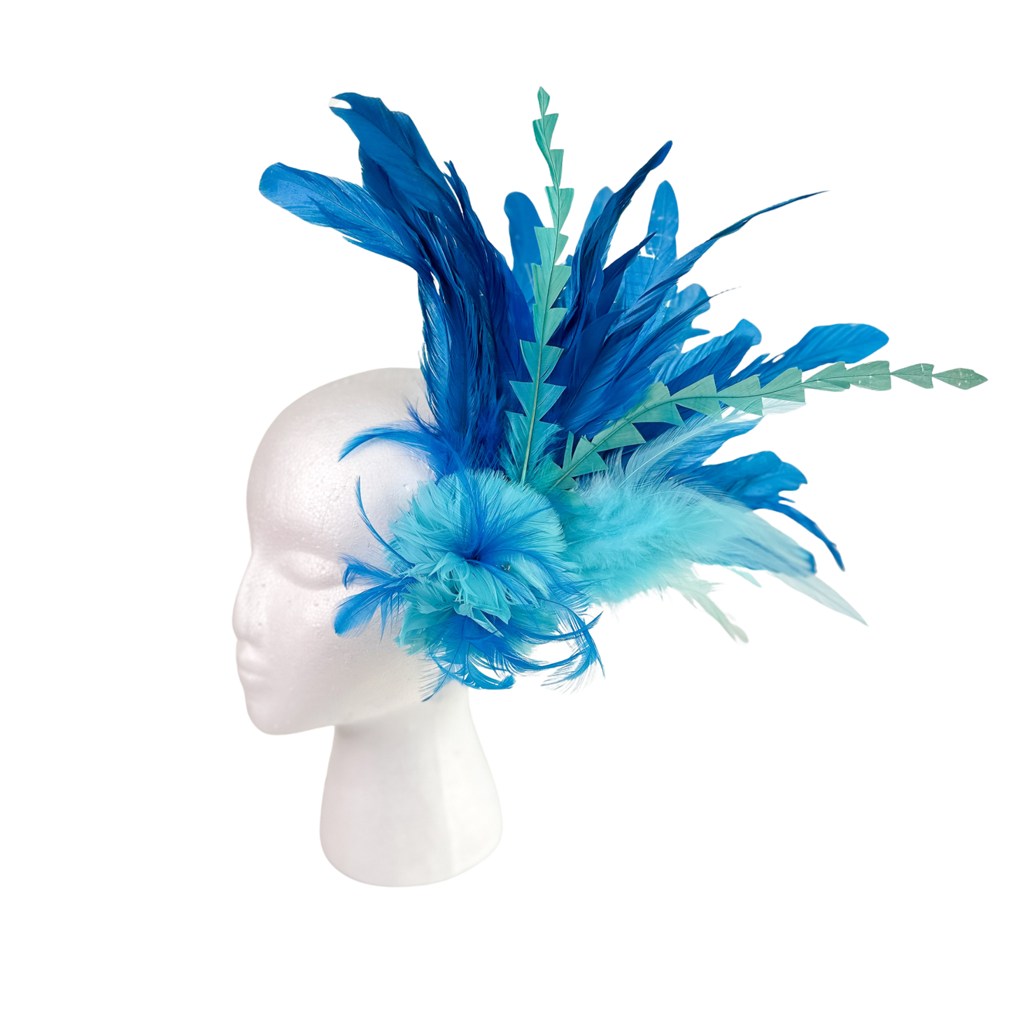 Tropical Feather Flower Clip w/Coque 10x10 inch --Dark Turquoise/Light Turquoise
