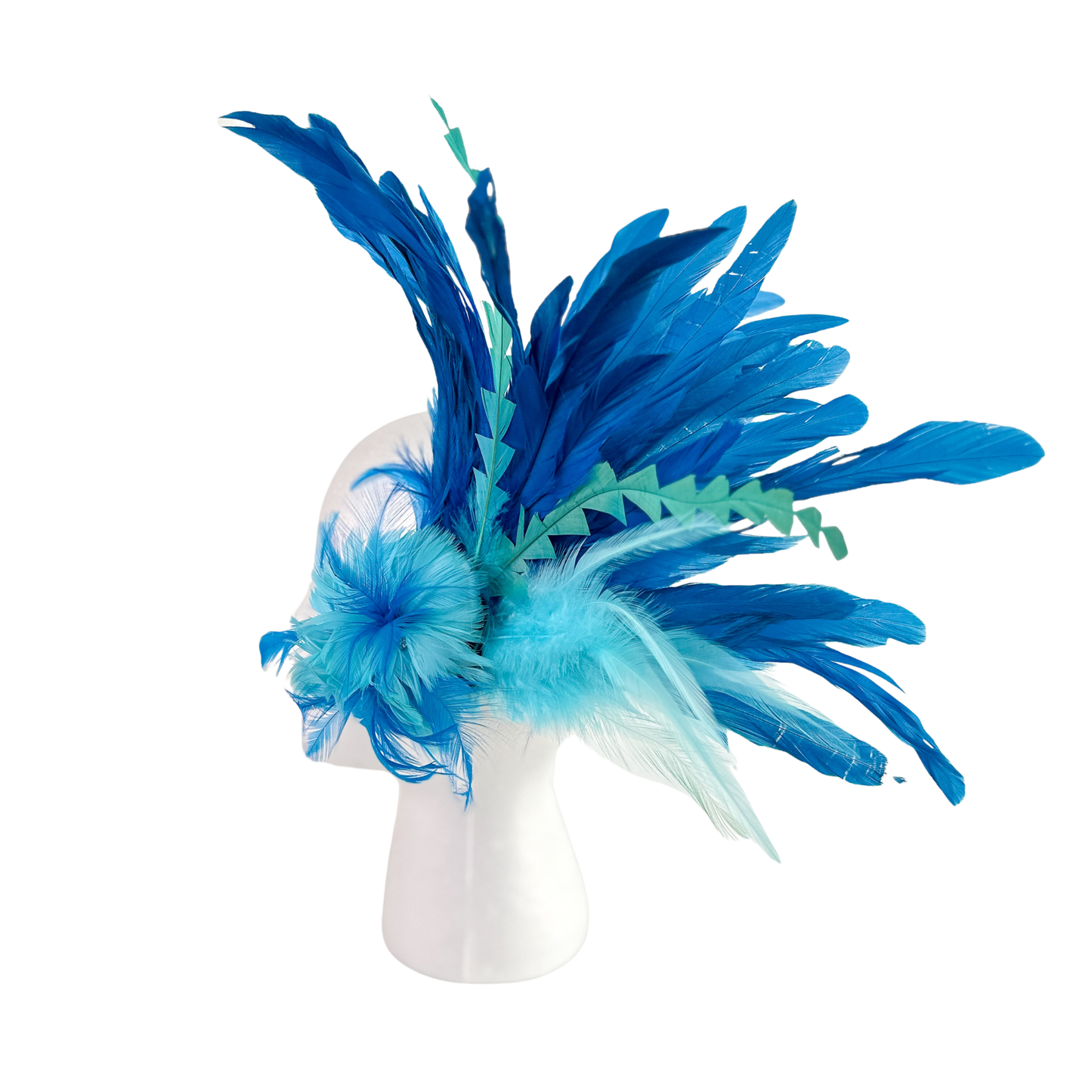Tropical Feather Flower Clip w/Coque 10x10 inch --Dark Turquoise/Light Turquoise
