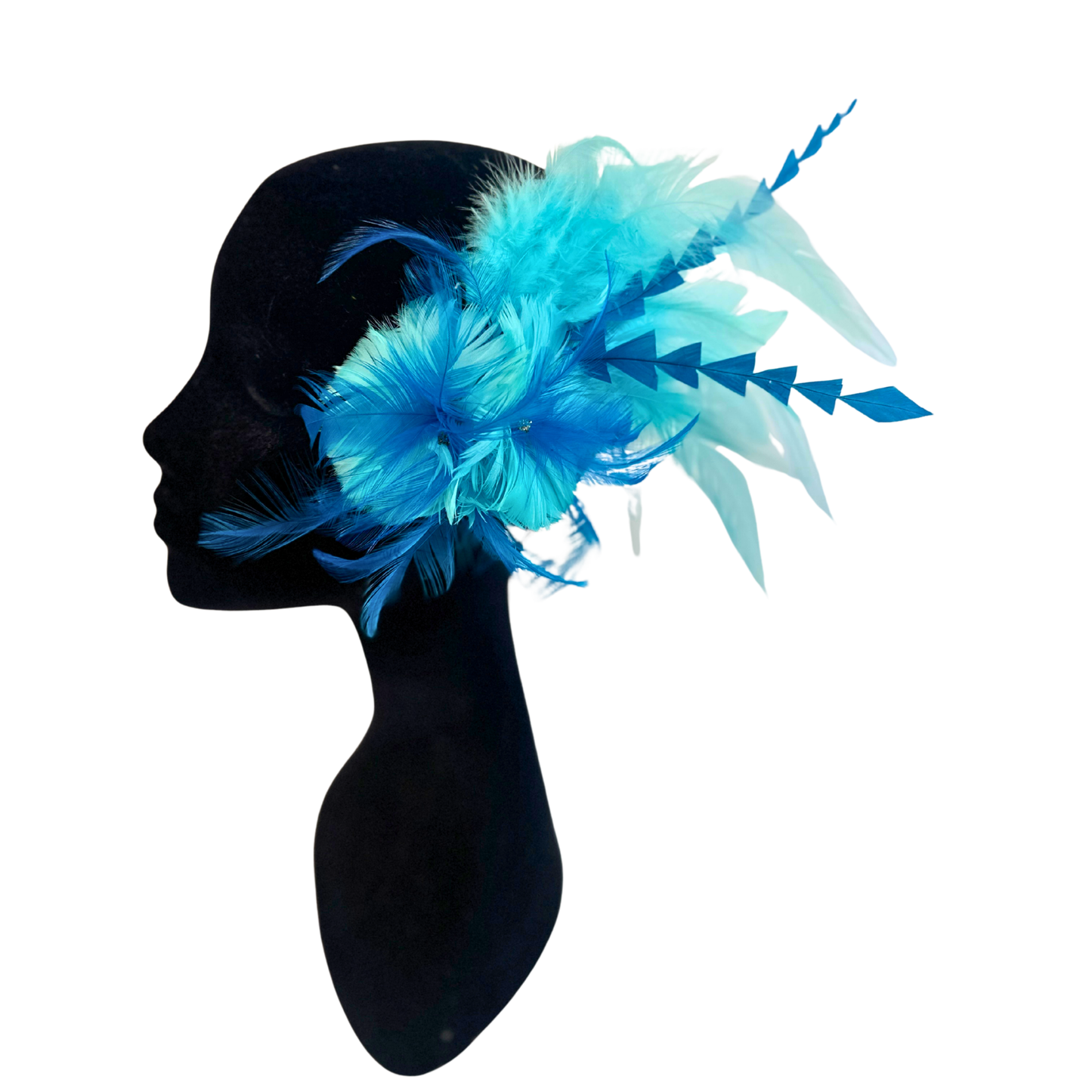Tropical Feather Flower Clip w/Rooster Saddles 10x8 inch --Light Turquoise/Dark Turquoise