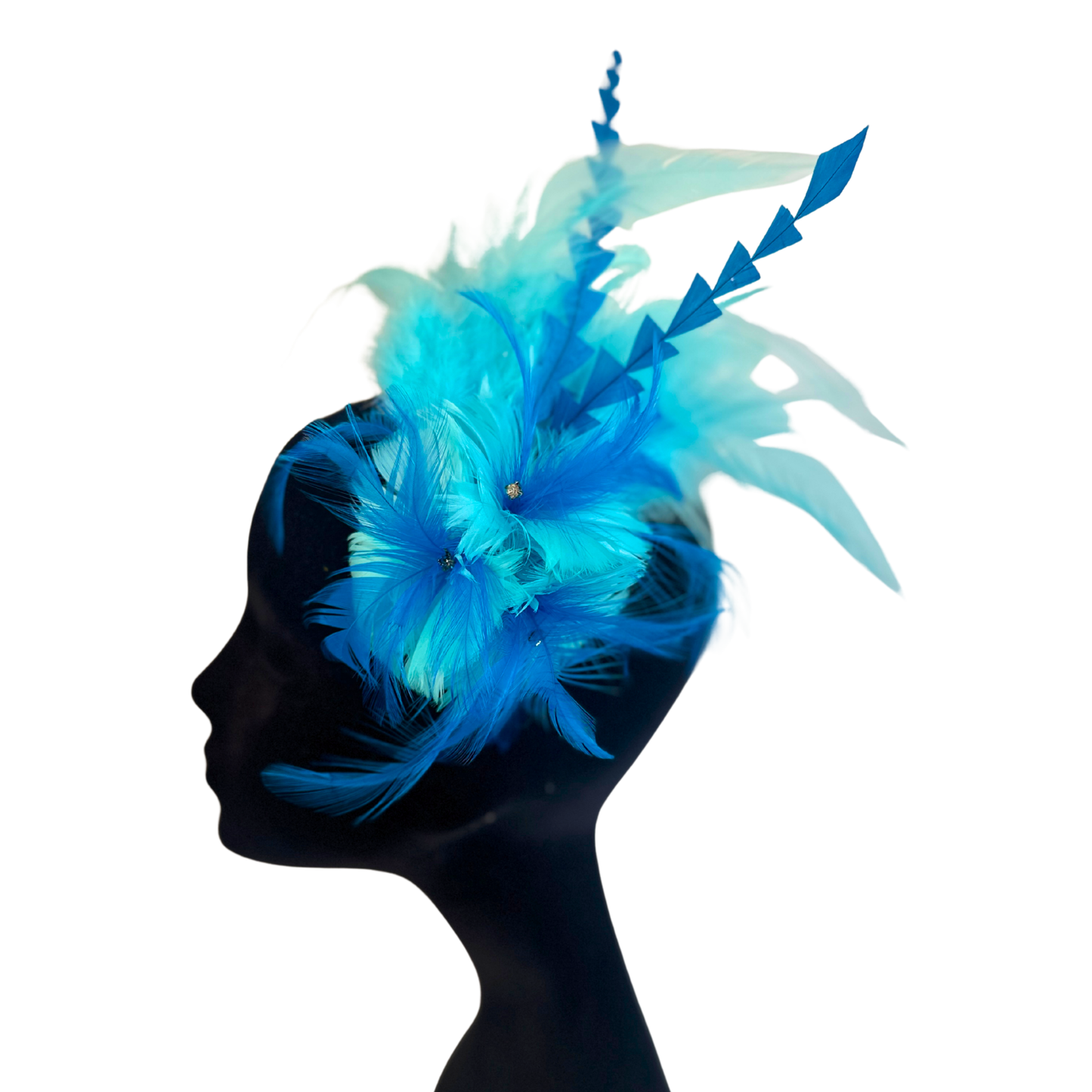 Tropical Feather Flower Clip w/Rooster Saddles 10x8 inch --Light Turquoise/Dark Turquoise