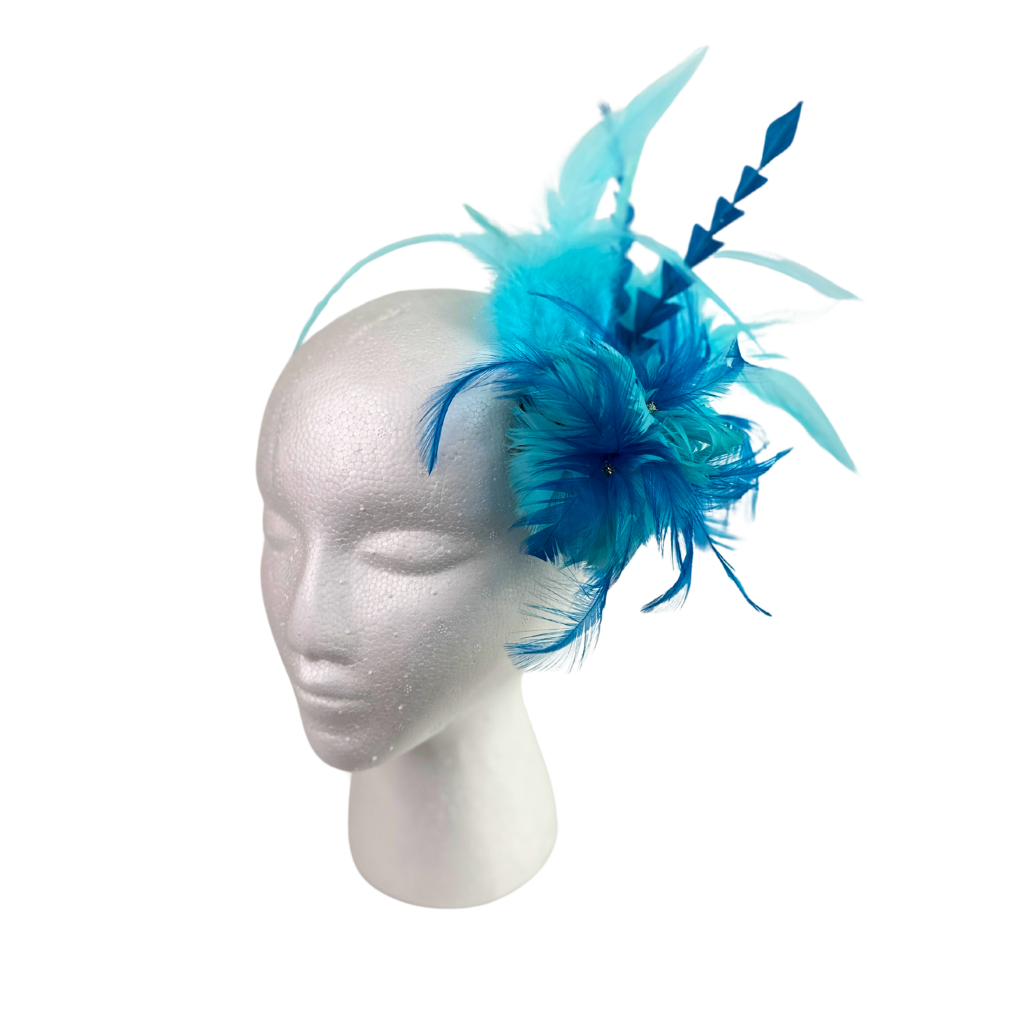Tropical Feather Flower Clip w/Rooster Saddles 10x8 inch --Light Turquoise/Dark Turquoise