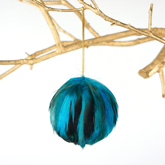 Mallard Duck Feather Ornament - Dyed 3" ball Dark Turquoise