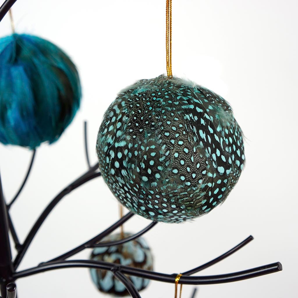 Guinea Feather Ornament - Dyed 3" ball Light Turquoise