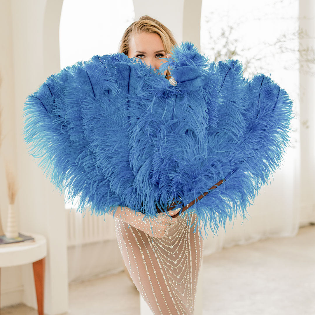 Ostrich Fan with Prime Ostrich Femina Feathers-Dark Turquoise