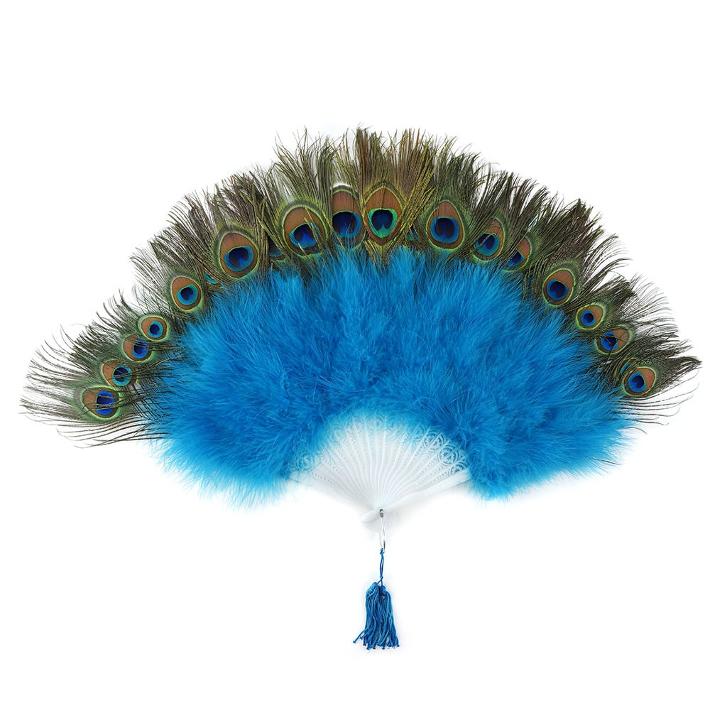 ZUCKER™ Marabou-Peacock Feather Fan - Dark Turquoise