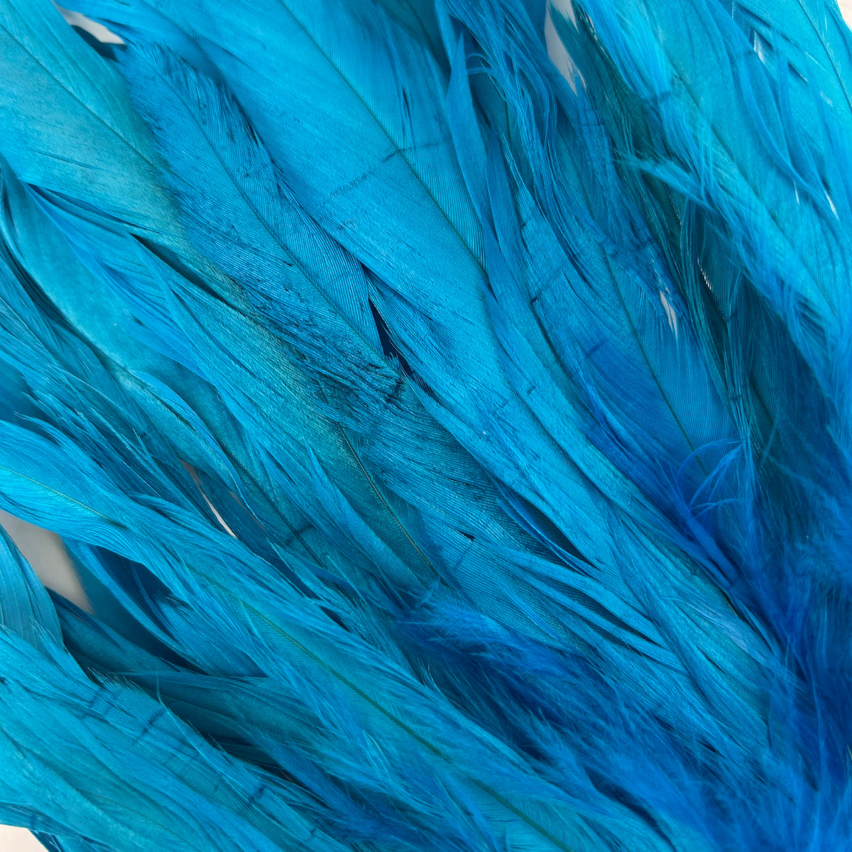 ROOSTER COQUE TAIL FEATHERS BLEACH DYED 7-10” - 25 PC/PKG - Dark Turquoise