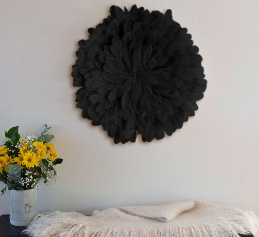 Unique Decorative Feather Wall Art Inspired by African JuJu Hats - Black - Feathers