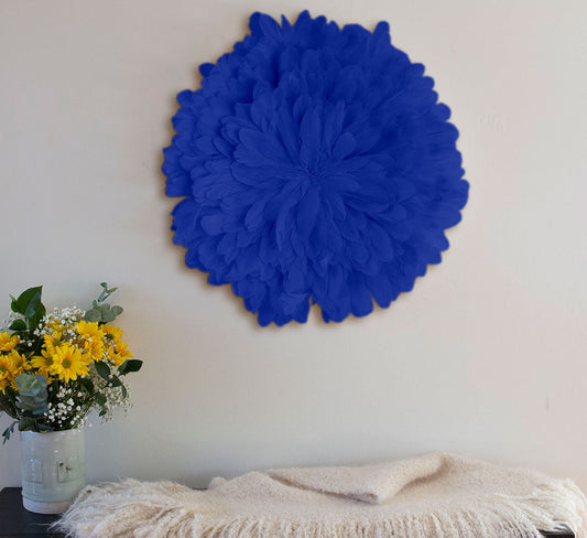 Unique Decorative Feather Wall Art Inspired by African JuJu Hats - Navy - Feathers