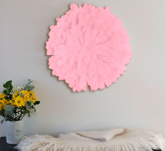 Unique Decorative Feather Wall Art Inspired by African JuJu Hats - Candy Pink - Feathers