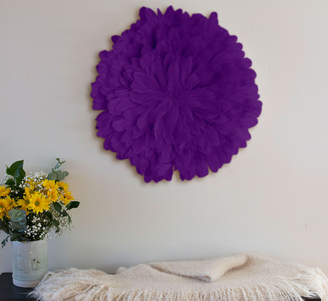 Unique Decorative Feather Wall Art Inspired by African JuJu Hats - Fluorescent Lavender - Feathers