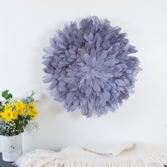 Unique Decorative Feather Wall Art Inspired by African JuJu Hats - Fluorescent Lavender - Feathers