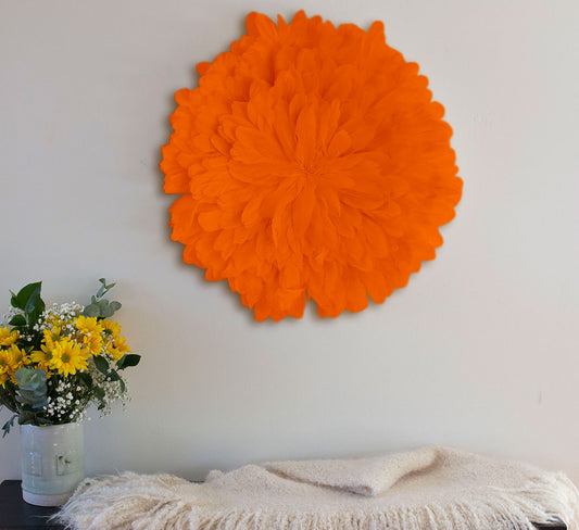 Unique Decorative Feather Wall Art Inspired by African JuJu Hats - Mango - Feathers